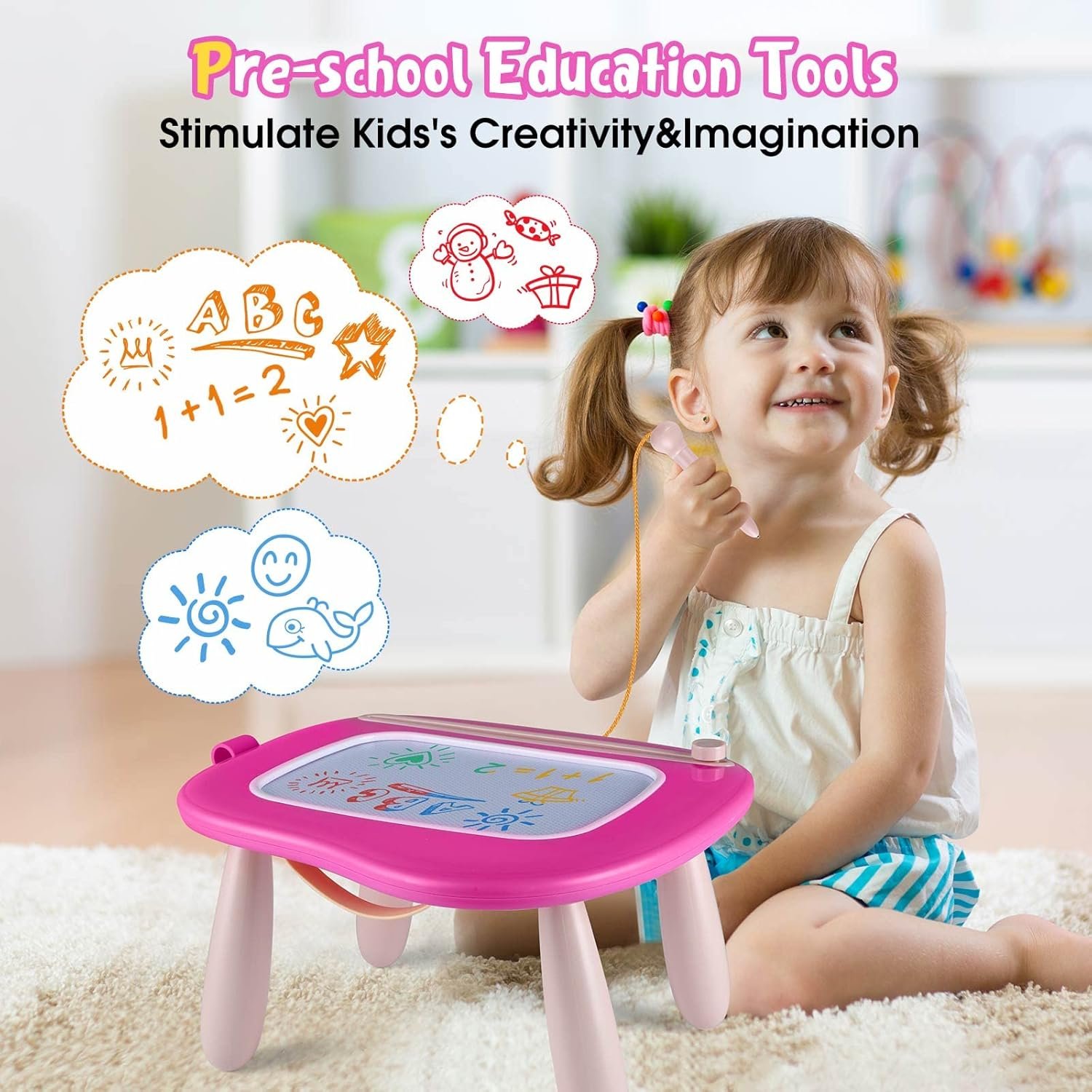 Smasiagon - Pizarra magnética de dibujo para niños, juguetes para niños y niñas de 1 a 2 años, juguetes educativos para niños de 1, 2, 3 años, regalos de cumpleaños (rosa) - Imagen 35