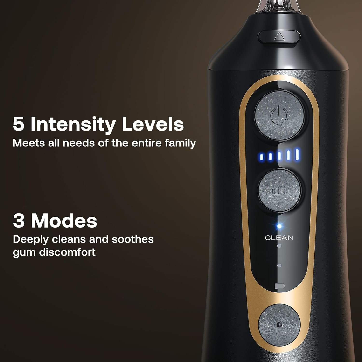 Bitvae C6 - Irrigador dental de agua para púa de dientes, hilo dental inalámbrico para viajes con 6 puntas de chorro, 3 modos de 5 intensidades, IPX7 impermeable, limpiador oral portátil y recargable, color negro - Imagen 4