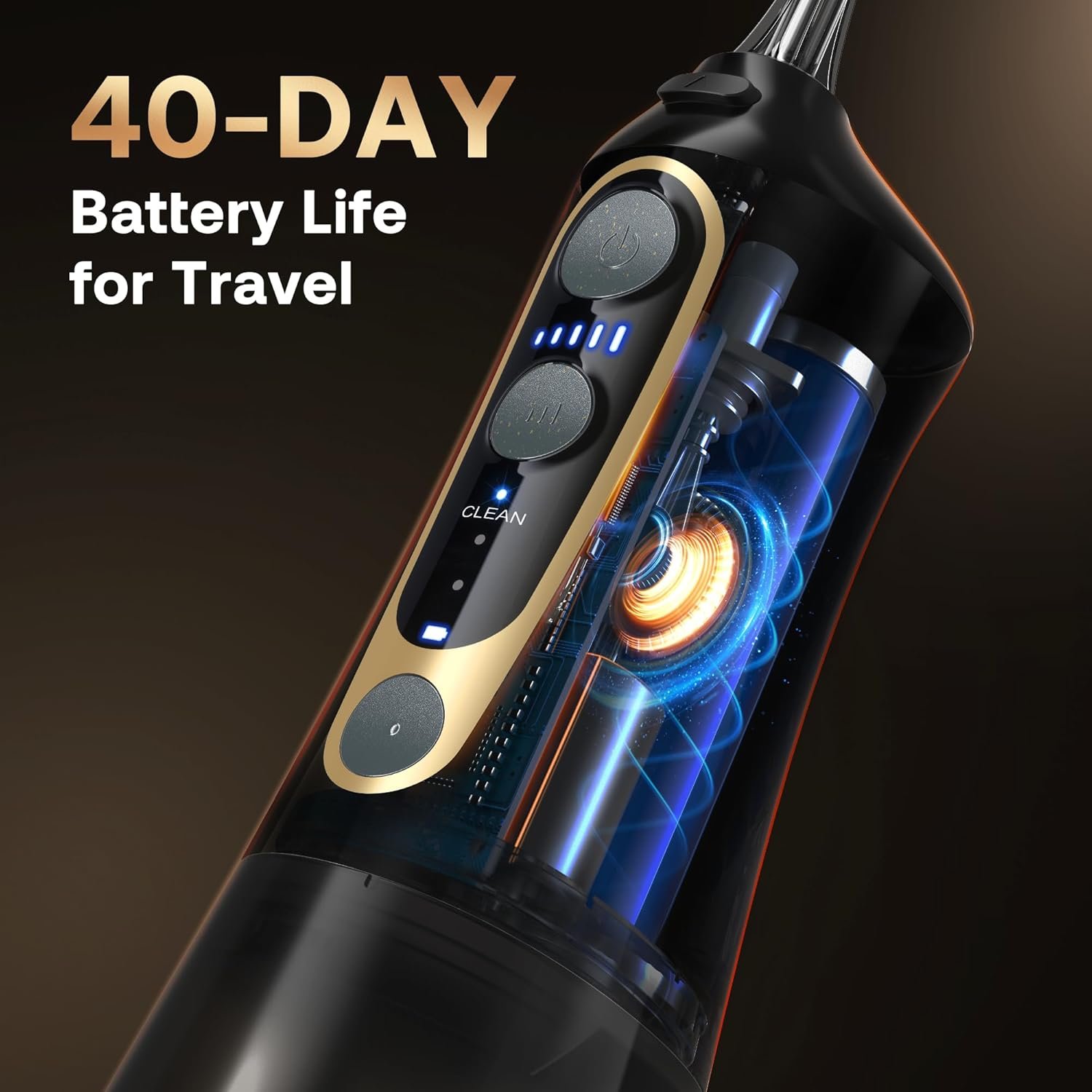 Bitvae C6 - Irrigador dental de agua para púa de dientes, hilo dental inalámbrico para viajes con 6 puntas de chorro, 3 modos de 5 intensidades, IPX7 impermeable, limpiador oral portátil y recargable, color negro - Imagen 6