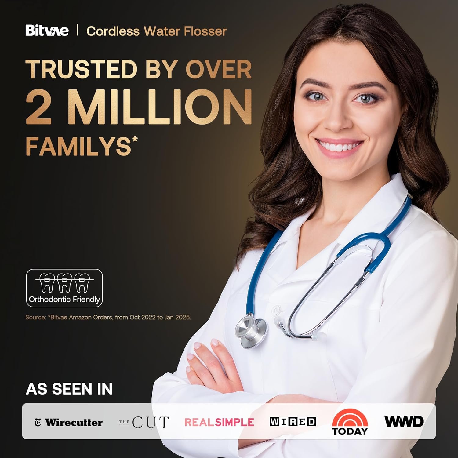 Bitvae C6 - Irrigador dental de agua para púa de dientes, hilo dental inalámbrico para viajes con 6 puntas de chorro, 3 modos de 5 intensidades, IPX7 impermeable, limpiador oral portátil y recargable, color negro - Imagen 10