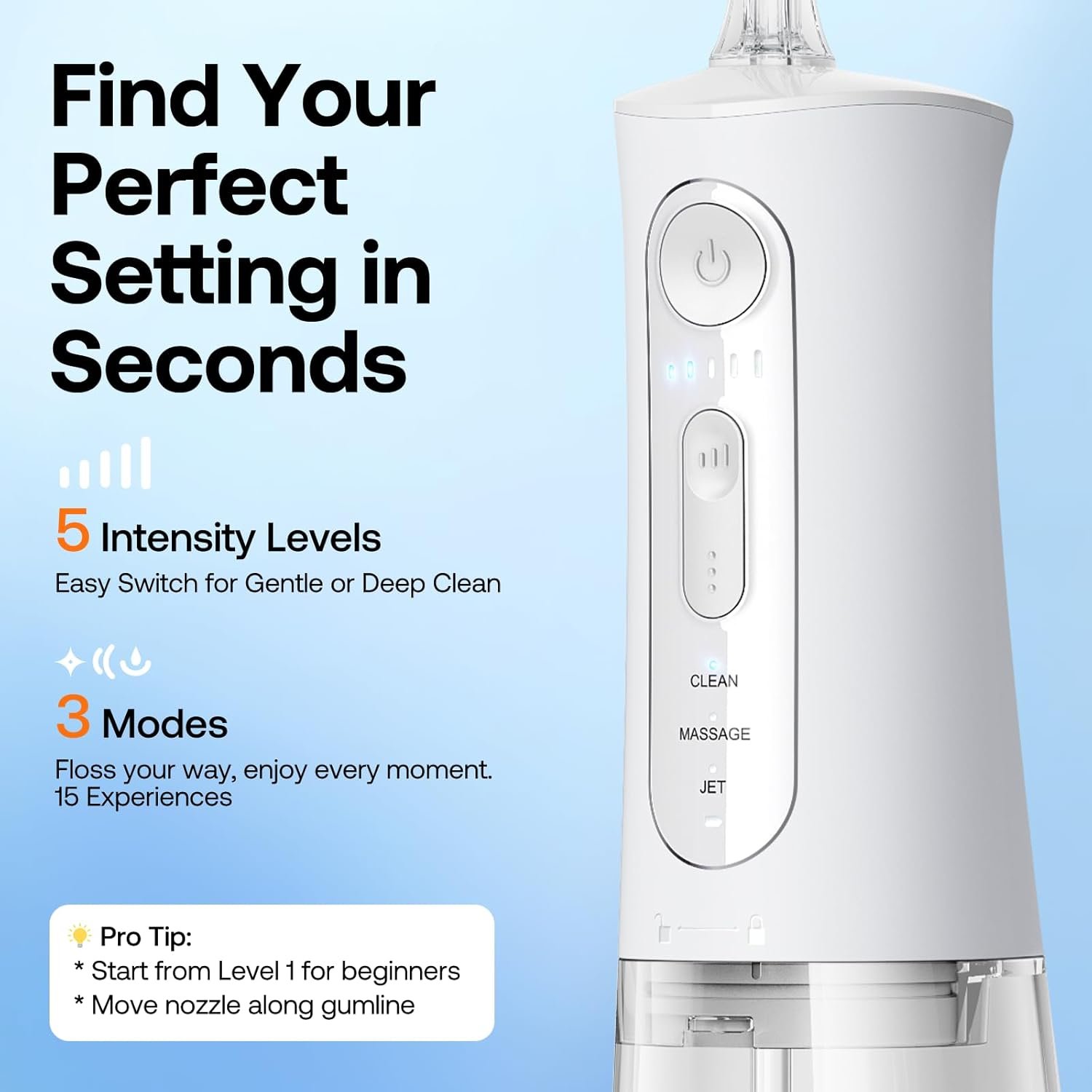 Bitvae C6 - Irrigador dental de agua para púa de dientes, hilo dental inalámbrico para viajes con 6 puntas de chorro, 3 modos de 5 intensidades, IPX7 impermeable, limpiador oral portátil y recargable, color negro - Imagen 20