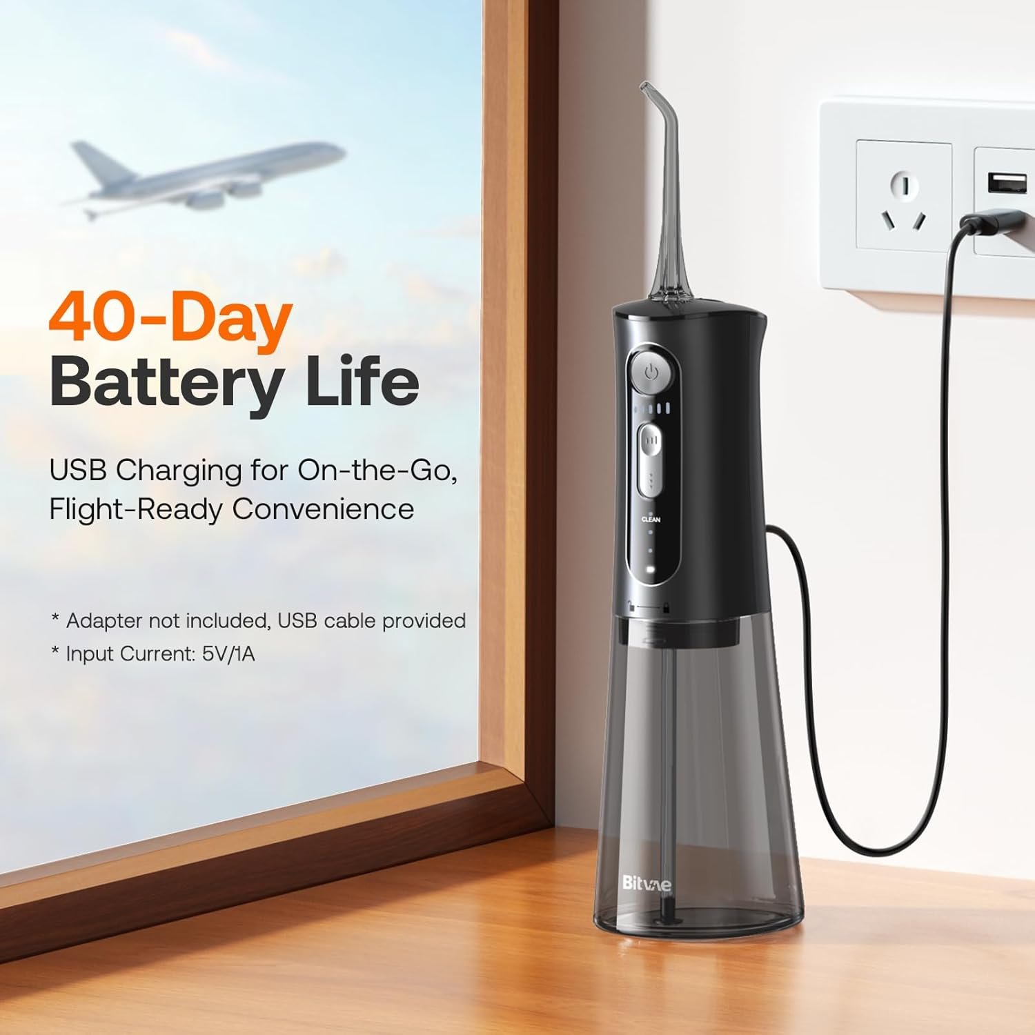 Bitvae C6 - Irrigador dental de agua para púa de dientes, hilo dental inalámbrico para viajes con 6 puntas de chorro, 3 modos de 5 intensidades, IPX7 impermeable, limpiador oral portátil y recargable, color negro - Imagen 54