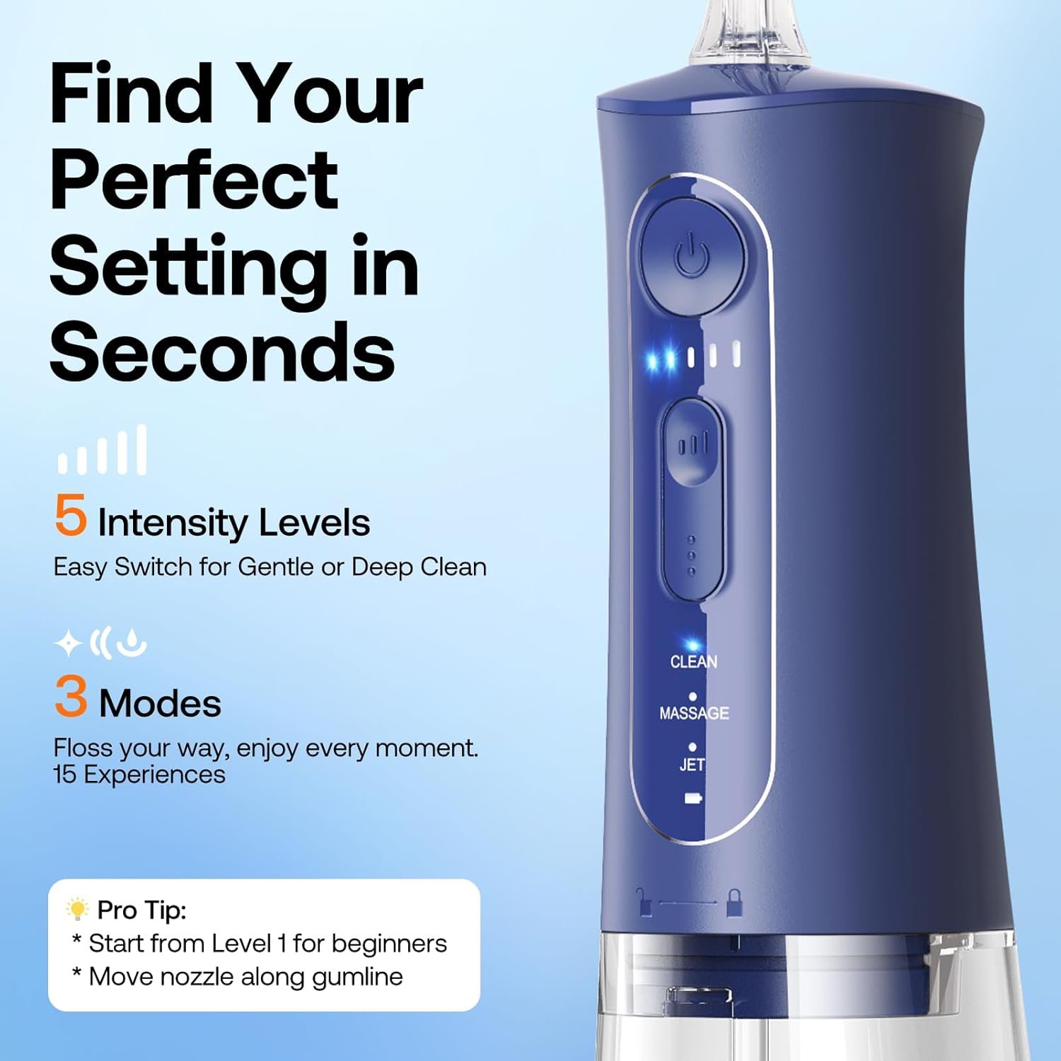 Bitvae C6 - Irrigador dental de agua para púa de dientes, hilo dental inalámbrico para viajes con 6 puntas de chorro, 3 modos de 5 intensidades, IPX7 impermeable, limpiador oral portátil y recargable, color negro - Imagen 58