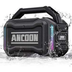 Altavoces Bluetooth inalámbricos: 80 W (pico) Altavoz con graves, 20 horas de reproducción, IPX6 impermeable, altavoces grandes para el trabajo, al aire libre, taller, garaje, altavoz portátil con TWS (negro)