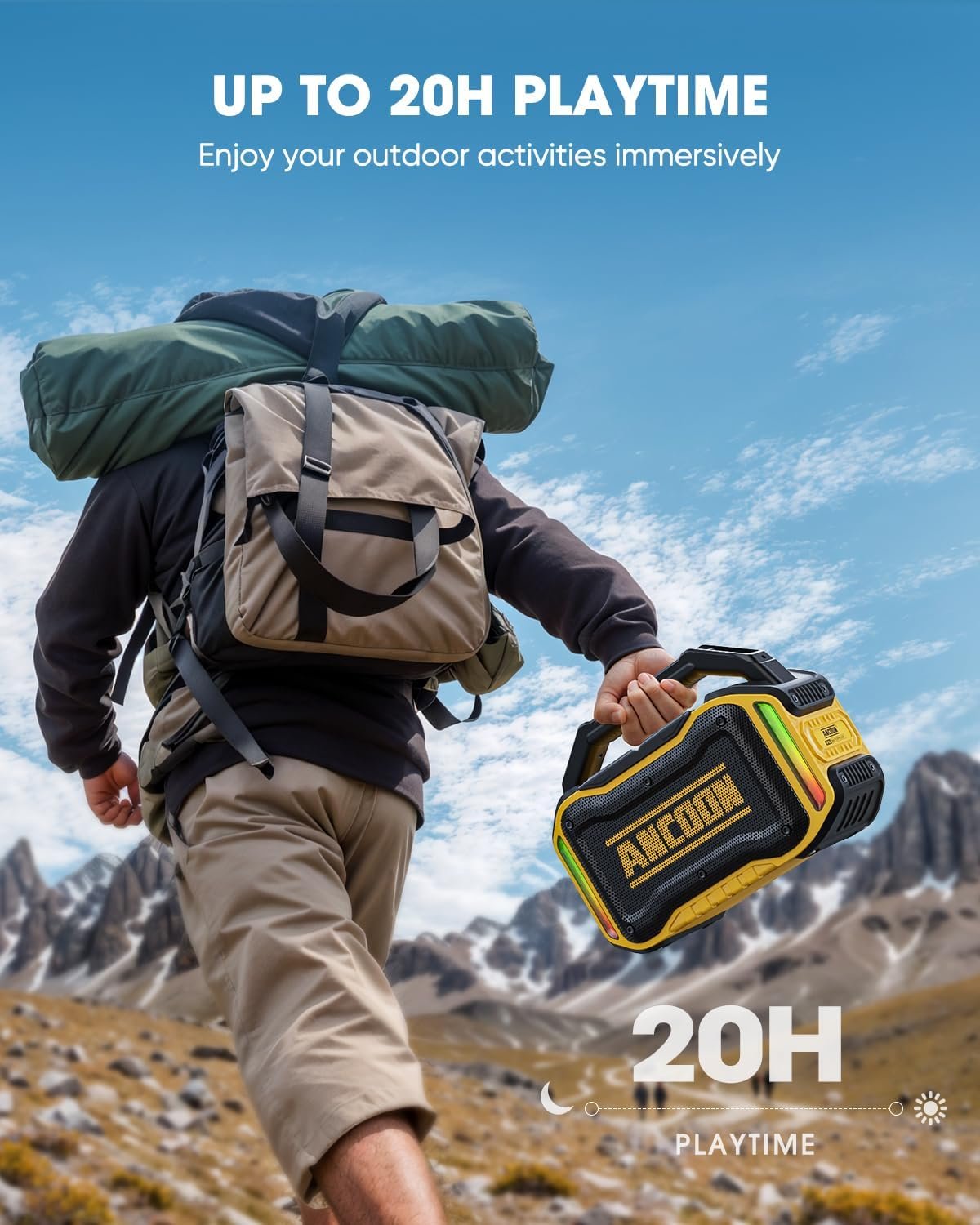 Altavoces Bluetooth inalámbricos: 80 W (pico) Altavoz con graves, 20 horas de reproducción, IPX6 impermeable, altavoces grandes para el trabajo, al aire libre, taller, garaje, altavoz portátil con TWS (negro) - Imagen 12