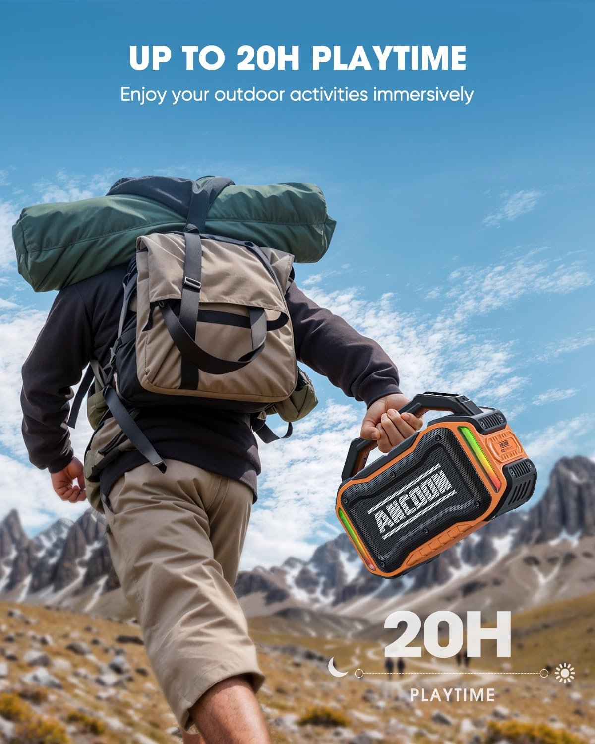 Altavoces Bluetooth inalámbricos: 80 W (pico) Altavoz con graves, 20 horas de reproducción, IPX6 impermeable, altavoces grandes para el trabajo, al aire libre, taller, garaje, altavoz portátil con TWS (negro) - Imagen 20