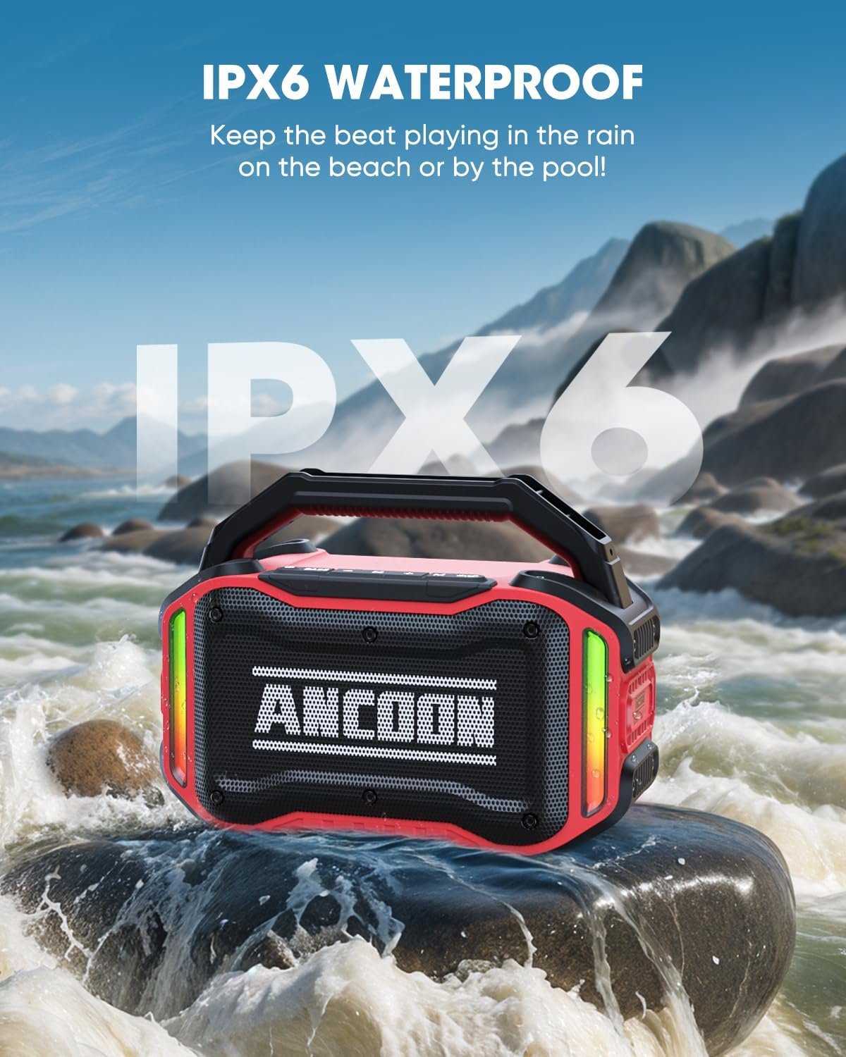 Altavoces Bluetooth inalámbricos: 80 W (pico) Altavoz con graves, 20 horas de reproducción, IPX6 impermeable, altavoces grandes para el trabajo, al aire libre, taller, garaje, altavoz portátil con TWS (negro) - Imagen 25