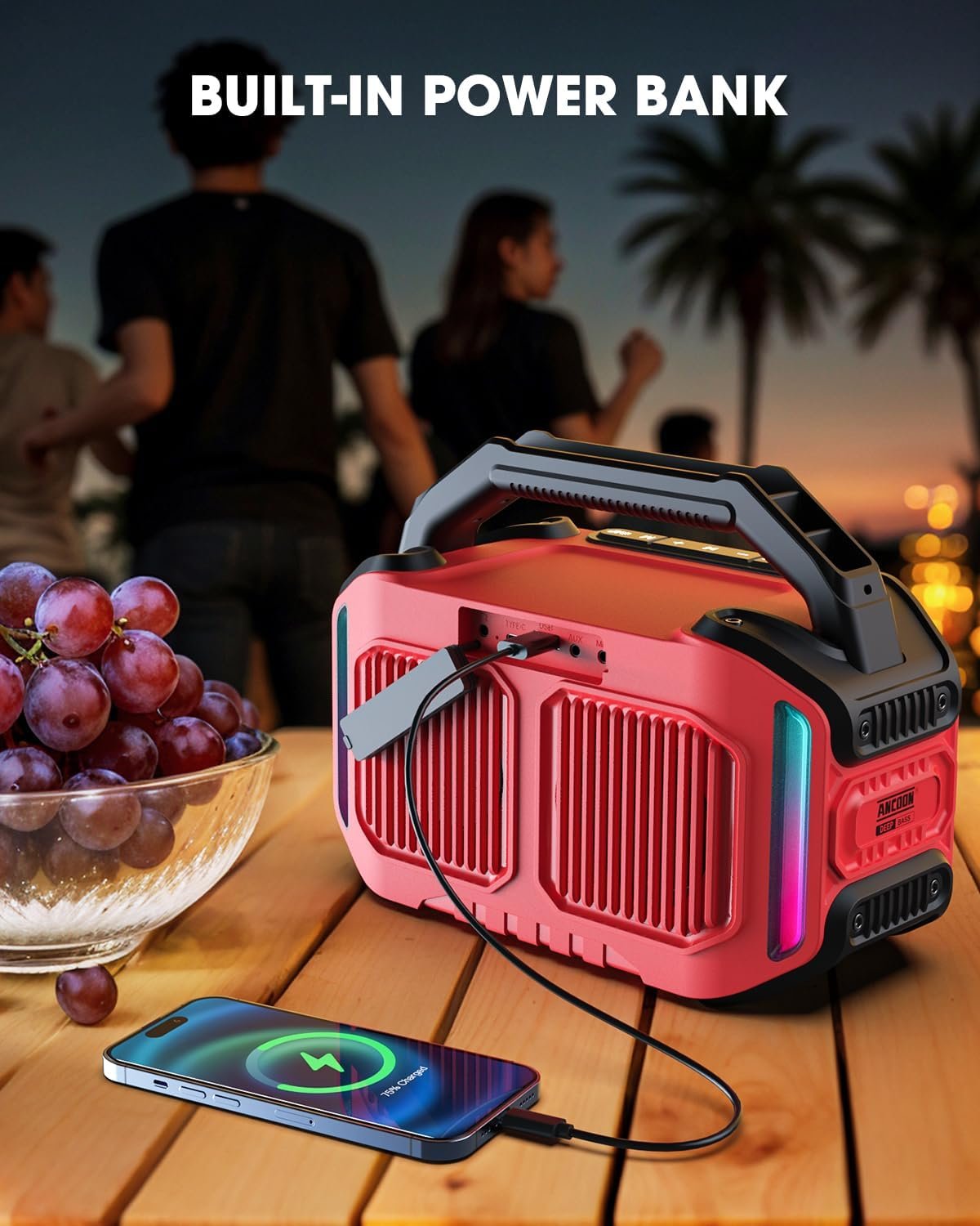 Altavoces Bluetooth inalámbricos: 80 W (pico) Altavoz con graves, 20 horas de reproducción, IPX6 impermeable, altavoces grandes para el trabajo, al aire libre, taller, garaje, altavoz portátil con TWS (negro) - Imagen 29
