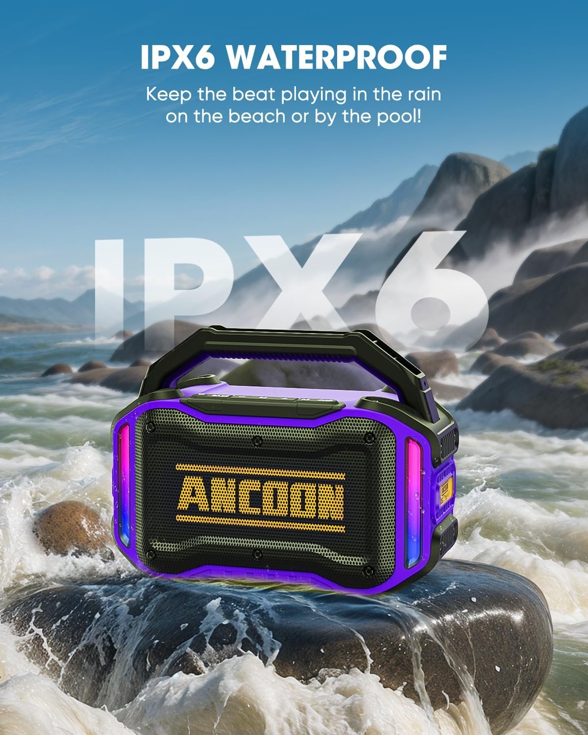 Altavoces Bluetooth inalámbricos: 80 W (pico) Altavoz con graves, 20 horas de reproducción, IPX6 impermeable, altavoces grandes para el trabajo, al aire libre, taller, garaje, altavoz portátil con TWS (negro) - Imagen 32