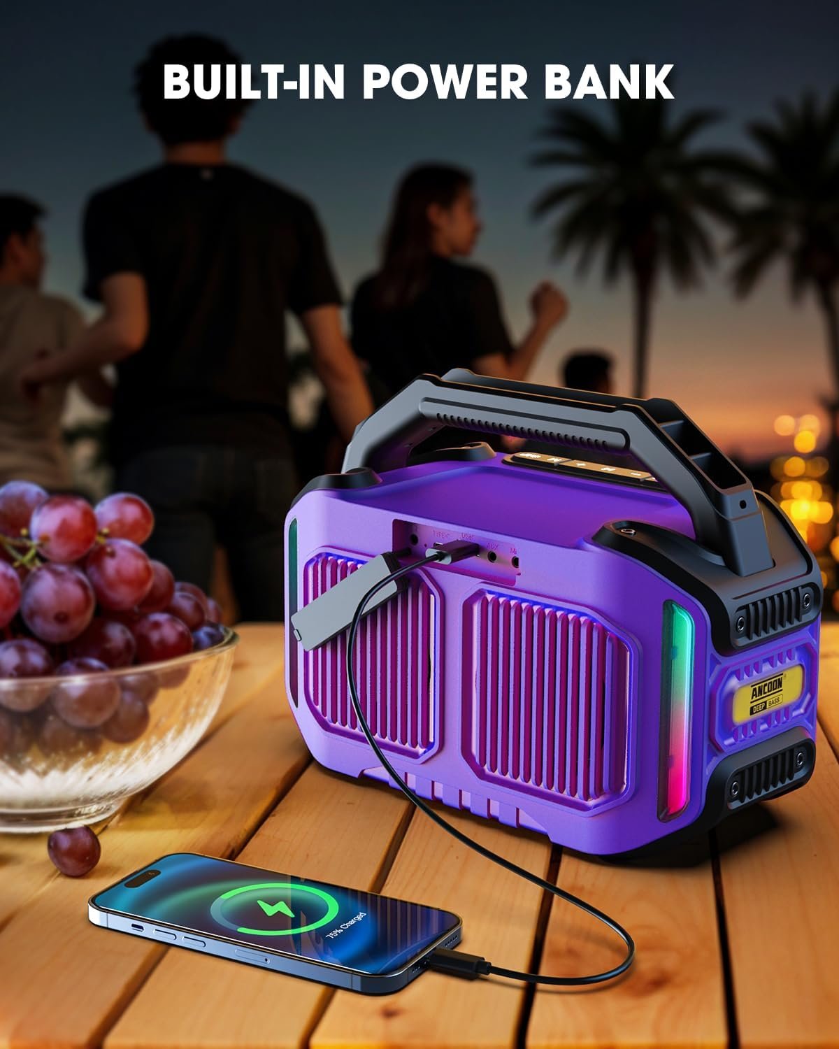 Altavoces Bluetooth inalámbricos: 80 W (pico) Altavoz con graves, 20 horas de reproducción, IPX6 impermeable, altavoces grandes para el trabajo, al aire libre, taller, garaje, altavoz portátil con TWS (negro) - Imagen 36