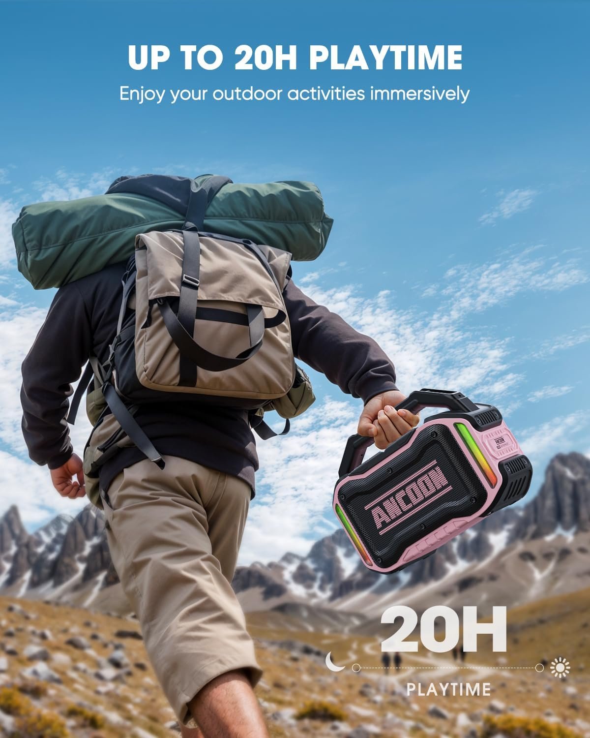 Altavoces Bluetooth inalámbricos: 80 W (pico) Altavoz con graves, 20 horas de reproducción, IPX6 impermeable, altavoces grandes para el trabajo, al aire libre, taller, garaje, altavoz portátil con TWS (negro) - Imagen 40