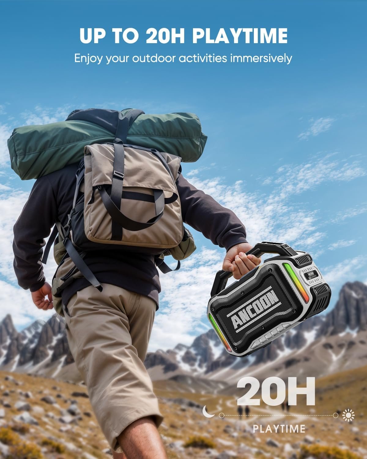 Altavoces Bluetooth inalámbricos: 80 W (pico) Altavoz con graves, 20 horas de reproducción, IPX6 impermeable, altavoces grandes para el trabajo, al aire libre, taller, garaje, altavoz portátil con TWS (negro) - Imagen 48