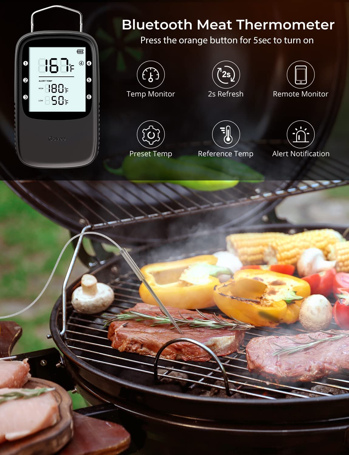 Govee - Termómetro para carne, termómetro para alimentos inalámbrico, reloj temporizador con sondas - Imagen 3