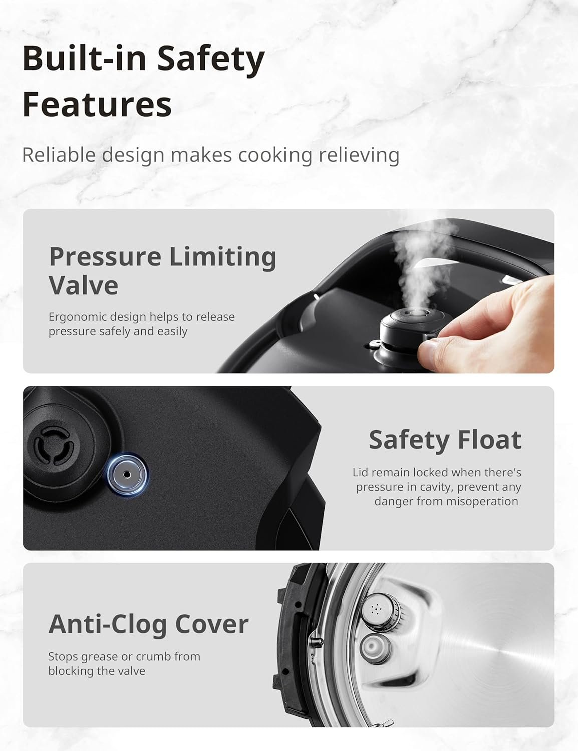COMFEE' Olla a presión eléctrica 9 en 1, 14 presets instantáneos, olla de cocción lenta multi, olla antiadherente Olla de Presion, para hacer yogur, vaporizador para saltear, negro, 6 cuartos de galón - Imagen 6