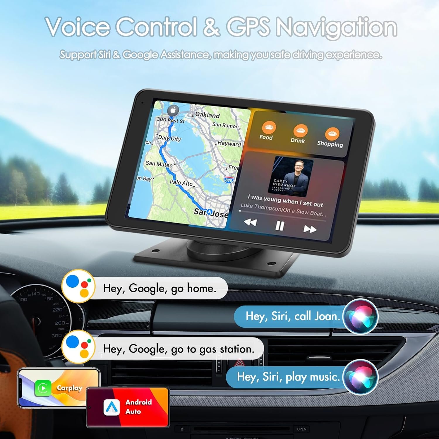 Estéreo inalámbrico portátil Carplay para automóvil, pantalla táctil HD de 7 pulgadas para automóvil con Apple CarPlay y Android Auto con cámara de respaldo/enlace de espejo/control - Imagen 3