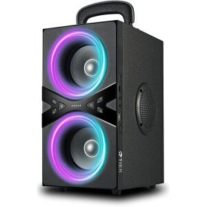 Altavoces Bluetooth, altavoz portátil inalámbrico TWS con luces, subwoofer fuerte de 100 dB de 80 W (pico), sonido estéreo, tecnología Bassup, tiempo de reproducción prolongado para fiestas al aire libre