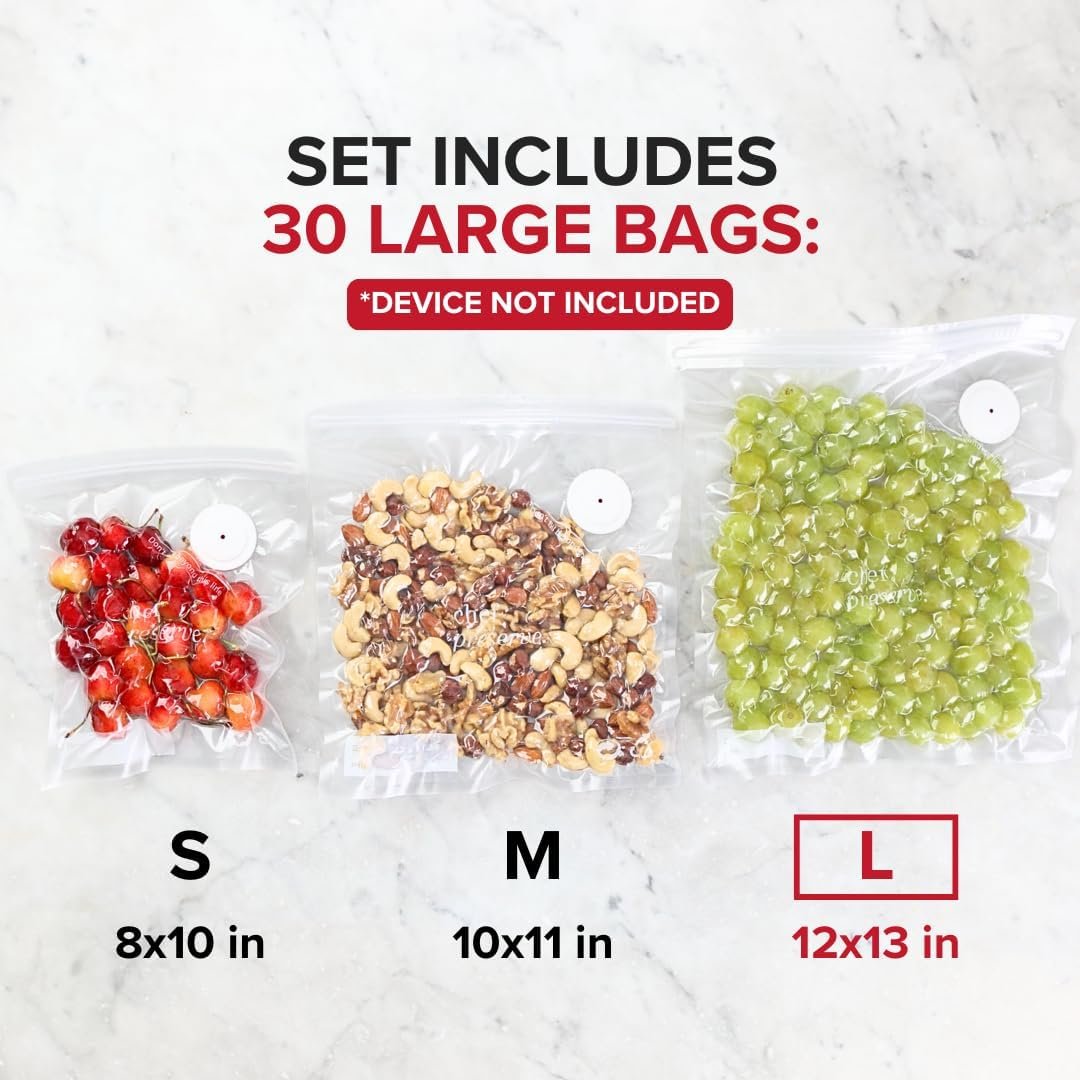 Chef Preserve Sellador al vacío compacto para alimentos (máquina selladora al vacío + 30 bolsas de vacío reutilizables) Potente máquina selladora al vacío de mano, sellador de comidas, sellador portátil de alimentos - Imagen 21
