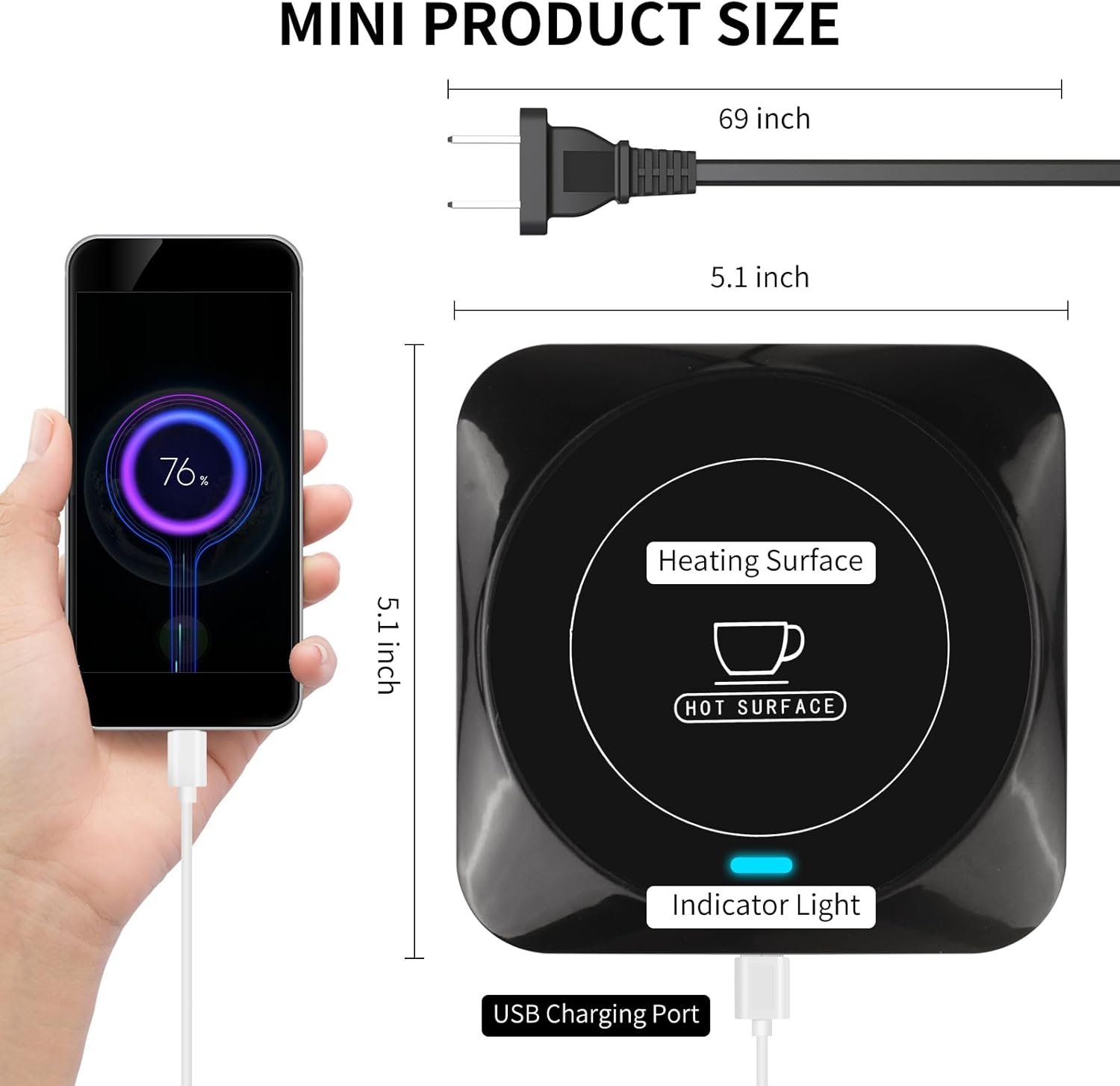 Calentador inteligente de tazas de café USB con encendido/apagado automático inducido por presión, accesorios de café para escritorio de oficina en casa - Imagen 3