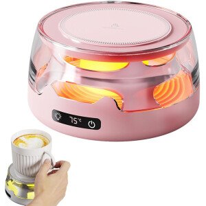 Calentador inteligente de tazas con luz ambiental colorida, calentador de taza de café de temperatura ajustable con apagado automático, calentador de bebidas de escritorio para el hogar u oficina