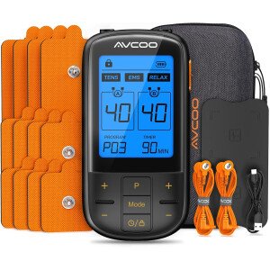 Unidad TENS 3 en 1 con 32 modos, estimulador muscular EMS de doble canal con 40 intensidades para terapia gradual de alivio del dolor, masajeador de pulso electrónico recargable con 12 almohadillas de electrodos, funda EVA