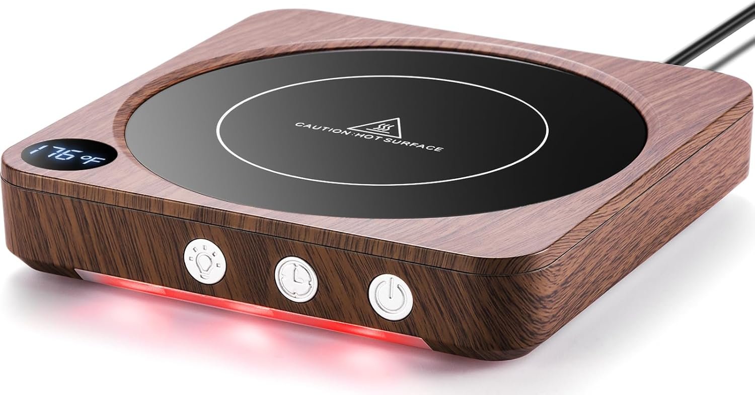 Calentador de tazas – Calentador de taza de café de 36 W para escritorio con pantalla de temperatura, apagado automático de 2 a 12 horas, calentador de velas inteligente, accesorios ideales