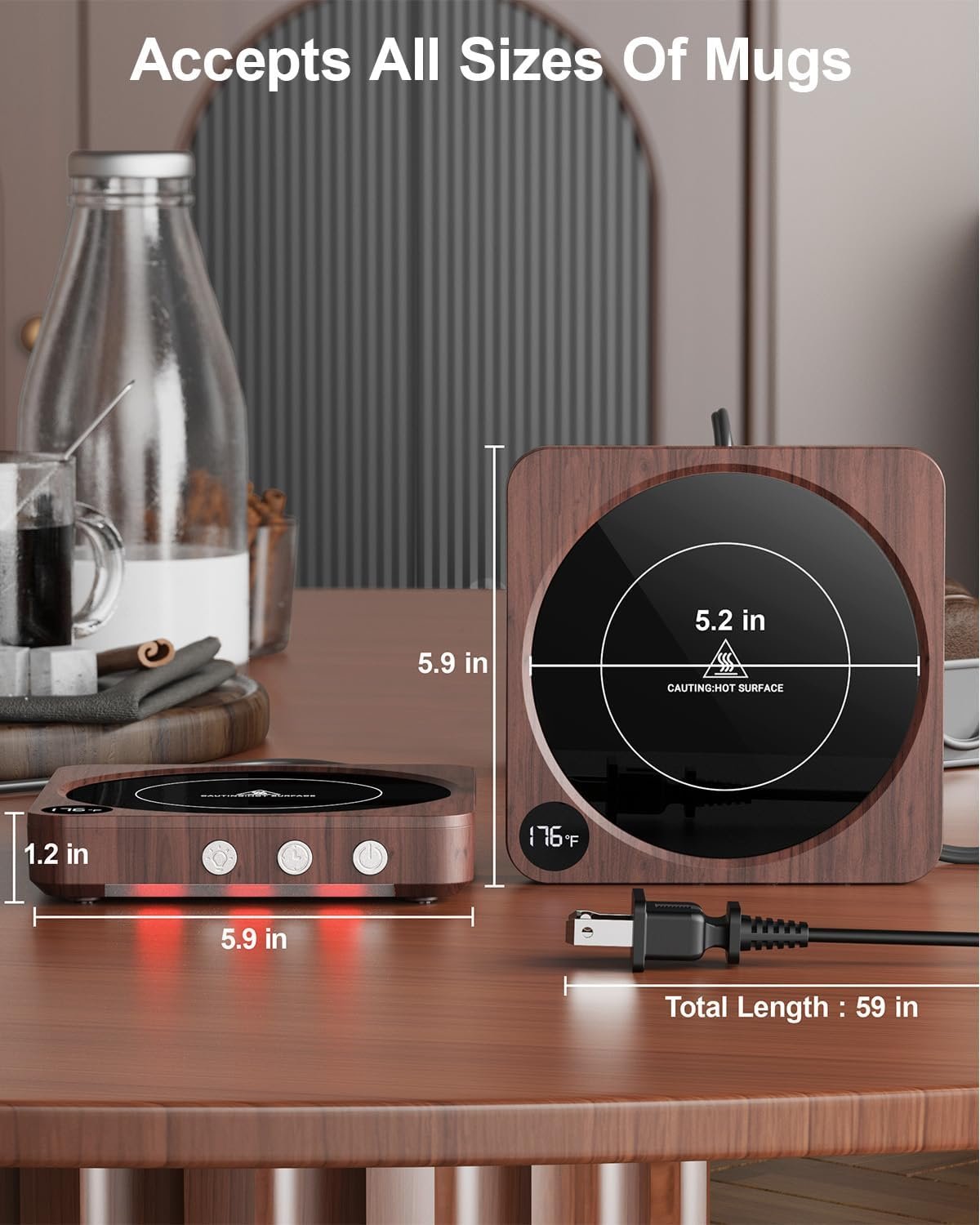 Calentador de tazas – Calentador de taza de café de 36 W para escritorio con pantalla de temperatura, apagado automático de 2 a 12 horas, calentador de velas inteligente, accesorios ideales - Imagen 3