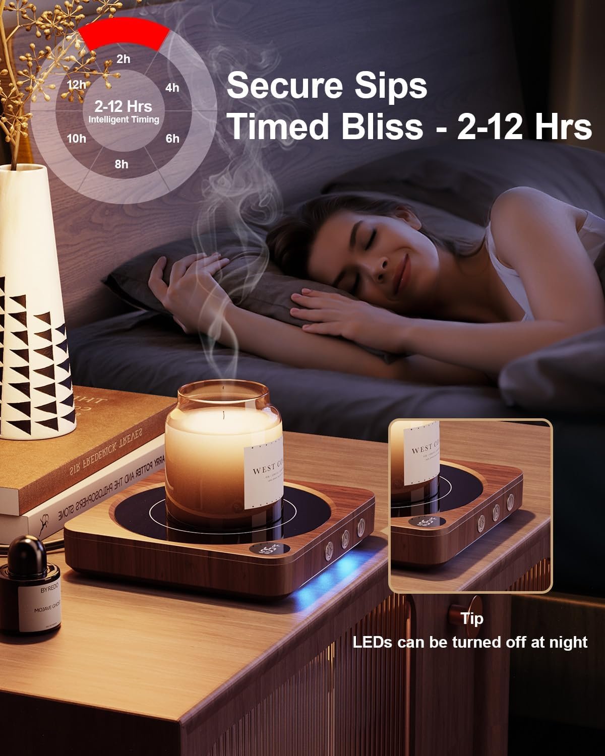 Calentador de tazas – Calentador de taza de café de 36 W para escritorio con pantalla de temperatura, apagado automático de 2 a 12 horas, calentador de velas inteligente, accesorios ideales - Imagen 7