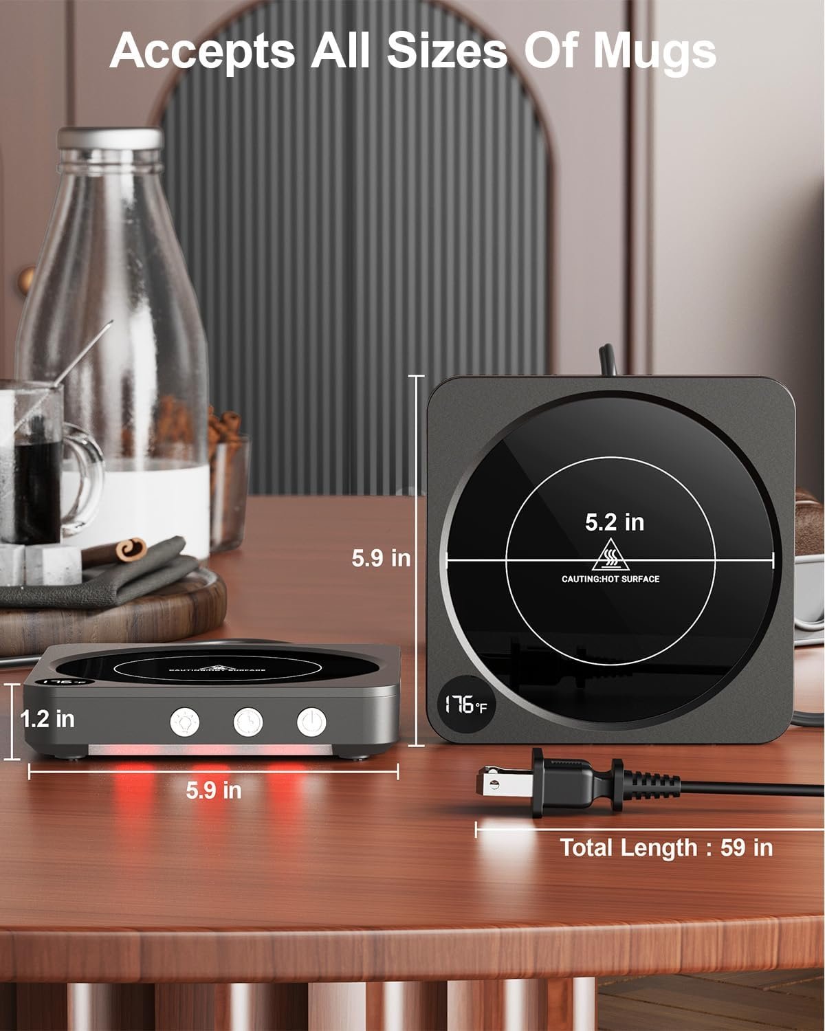 Calentador de tazas – Calentador de taza de café de 36 W para escritorio con pantalla de temperatura, apagado automático de 2 a 12 horas, calentador de velas inteligente, accesorios ideales - Imagen 10