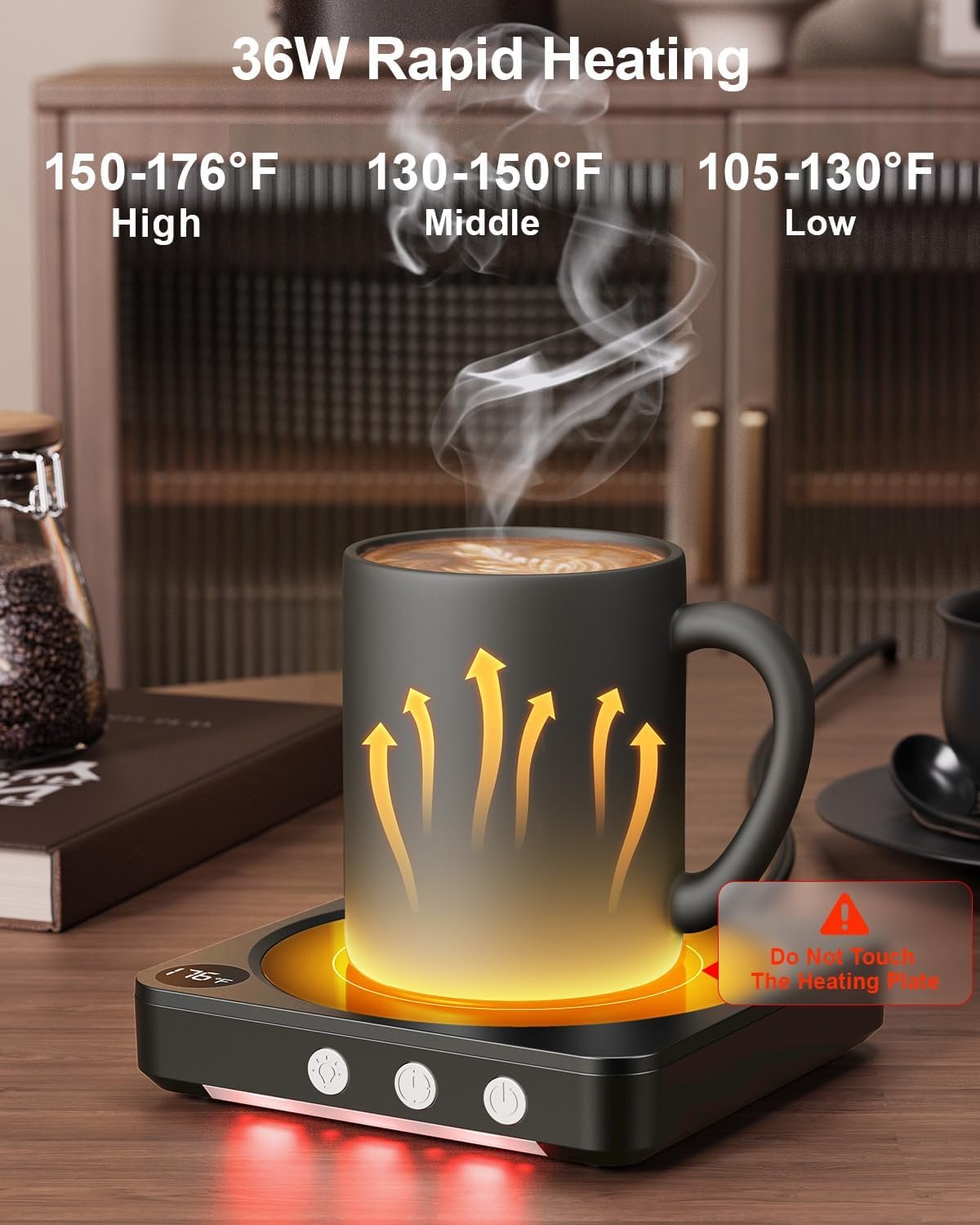 Calentador de tazas – Calentador de taza de café de 36 W para escritorio con pantalla de temperatura, apagado automático de 2 a 12 horas, calentador de velas inteligente, accesorios ideales - Imagen 12