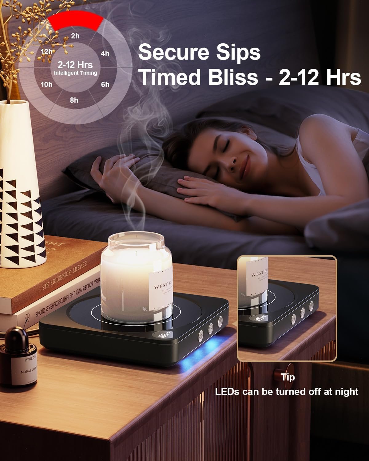 Calentador de tazas – Calentador de taza de café de 36 W para escritorio con pantalla de temperatura, apagado automático de 2 a 12 horas, calentador de velas inteligente, accesorios ideales - Imagen 13