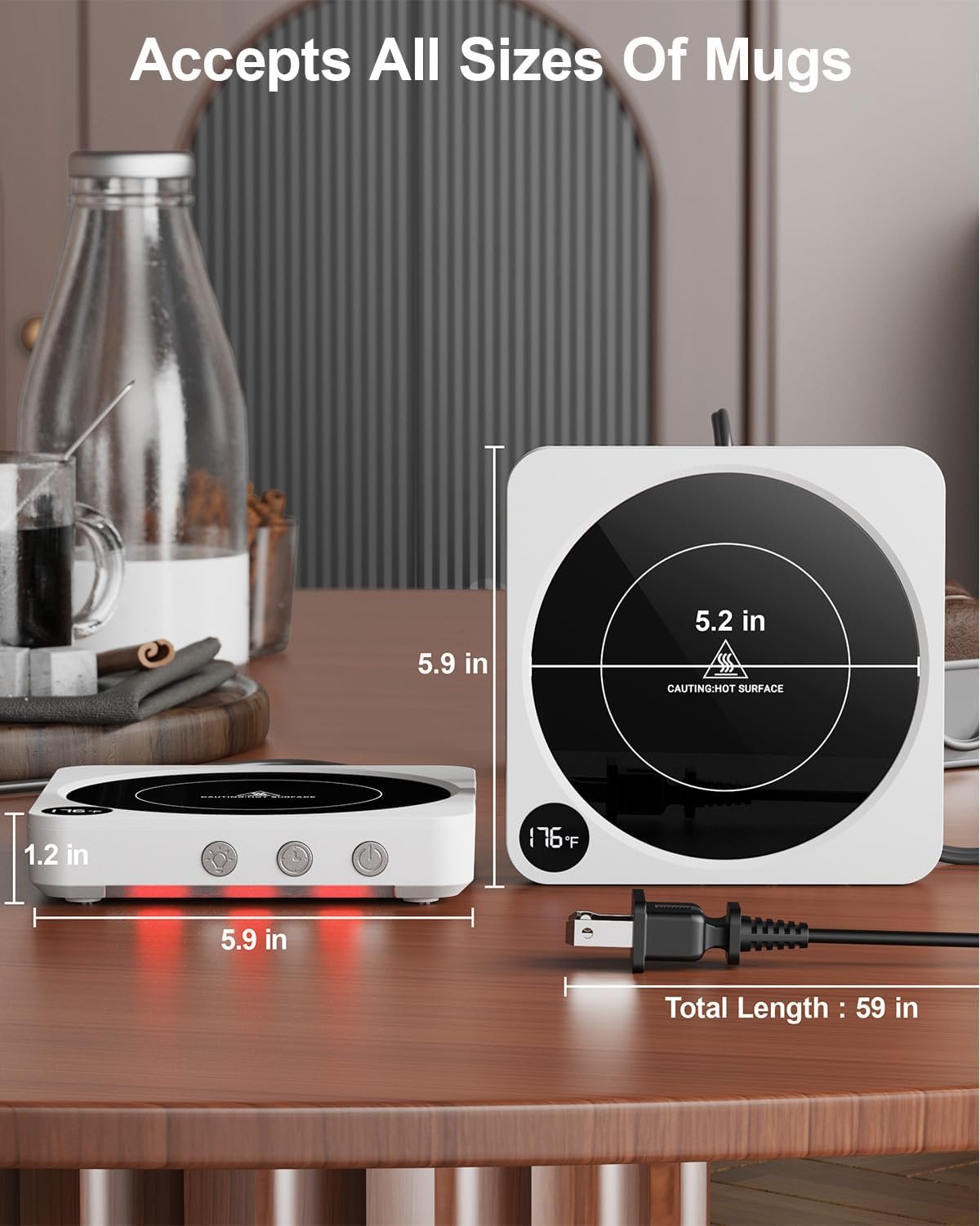 Calentador de tazas – Calentador de taza de café de 36 W para escritorio con pantalla de temperatura, apagado automático de 2 a 12 horas, calentador de velas inteligente, accesorios ideales - Imagen 17
