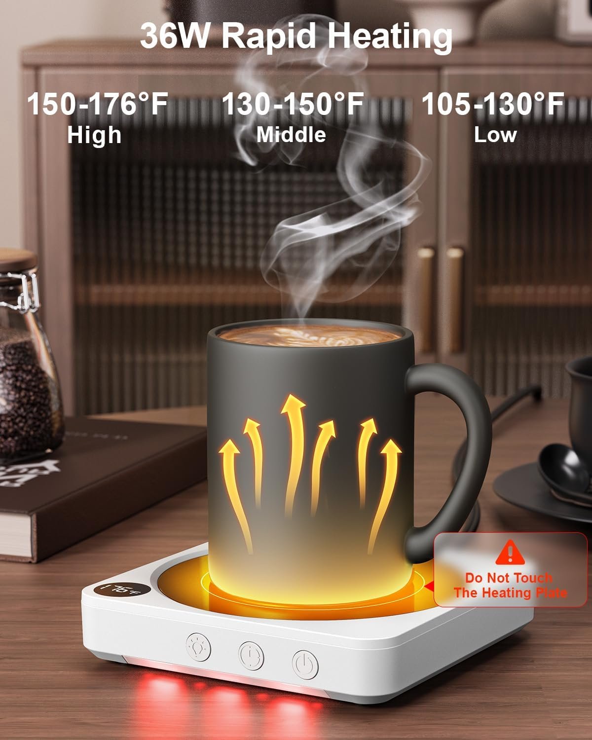 Calentador de tazas – Calentador de taza de café de 36 W para escritorio con pantalla de temperatura, apagado automático de 2 a 12 horas, calentador de velas inteligente, accesorios ideales - Imagen 18