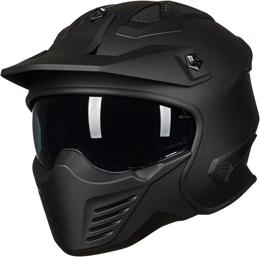 ILM - Casco abierto 3/4 para motocicleta, motocross, ciclomotor, cuatrimoto, vehículo utilitario todoterreno, crucero, scooter, aprobado por el DOT de EE. UU., modelo 726X (negro mate, talla L)