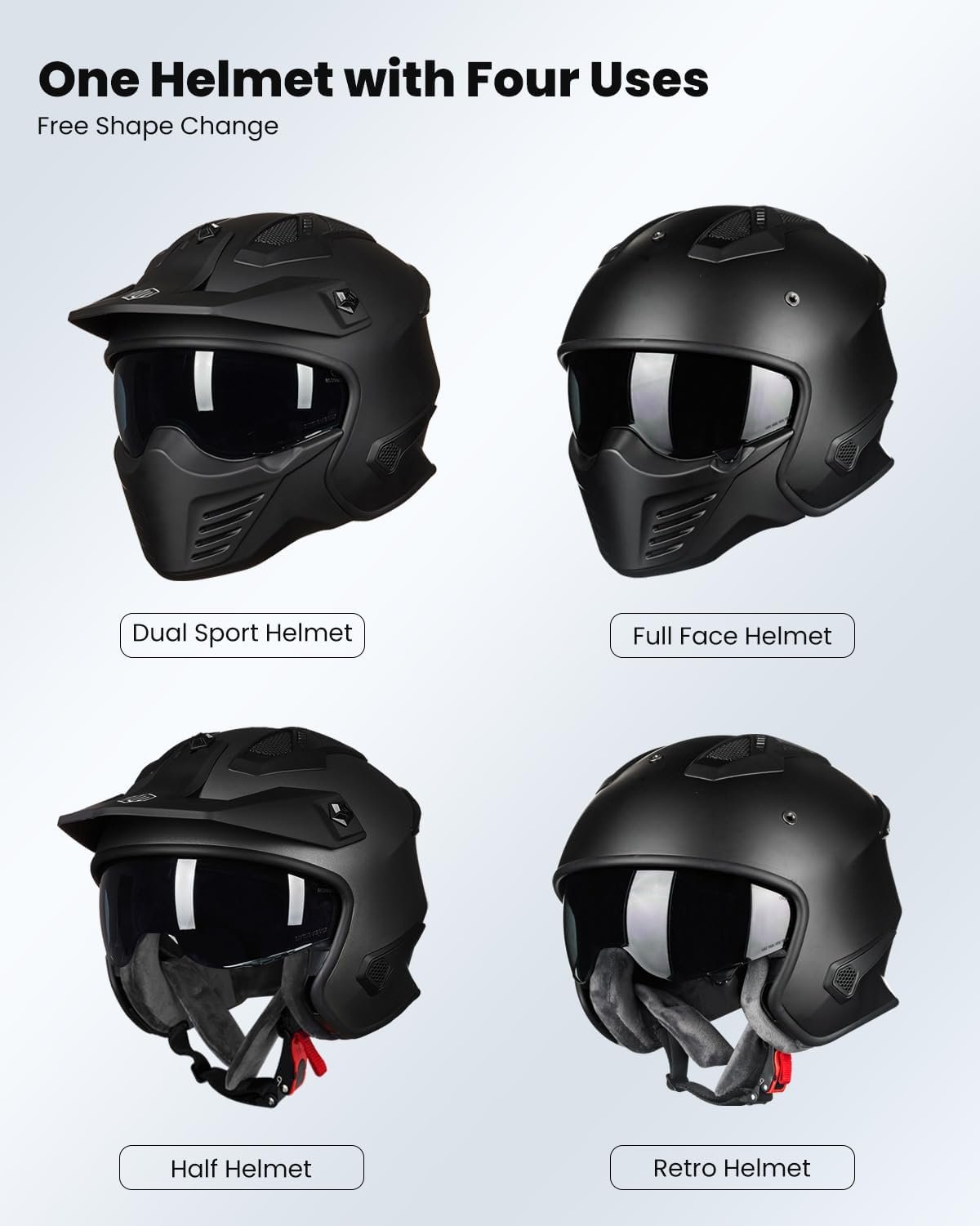 ILM - Casco abierto 3/4 para motocicleta, motocross, ciclomotor, cuatrimoto, vehículo utilitario todoterreno, crucero, scooter, aprobado por el DOT de EE. UU., modelo 726X (negro mate, talla L) - Imagen 2