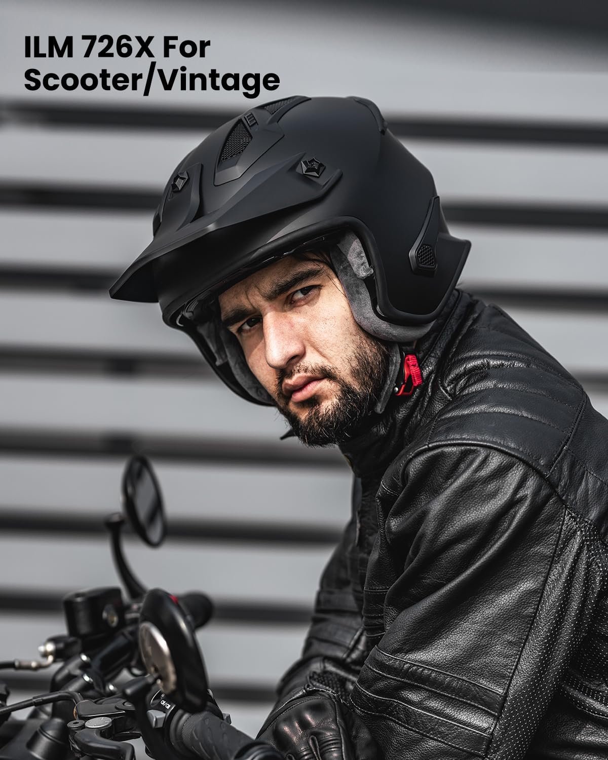 ILM - Casco abierto 3/4 para motocicleta, motocross, ciclomotor, cuatrimoto, vehículo utilitario todoterreno, crucero, scooter, aprobado por el DOT de EE. UU., modelo 726X (negro mate, talla L) - Imagen 7