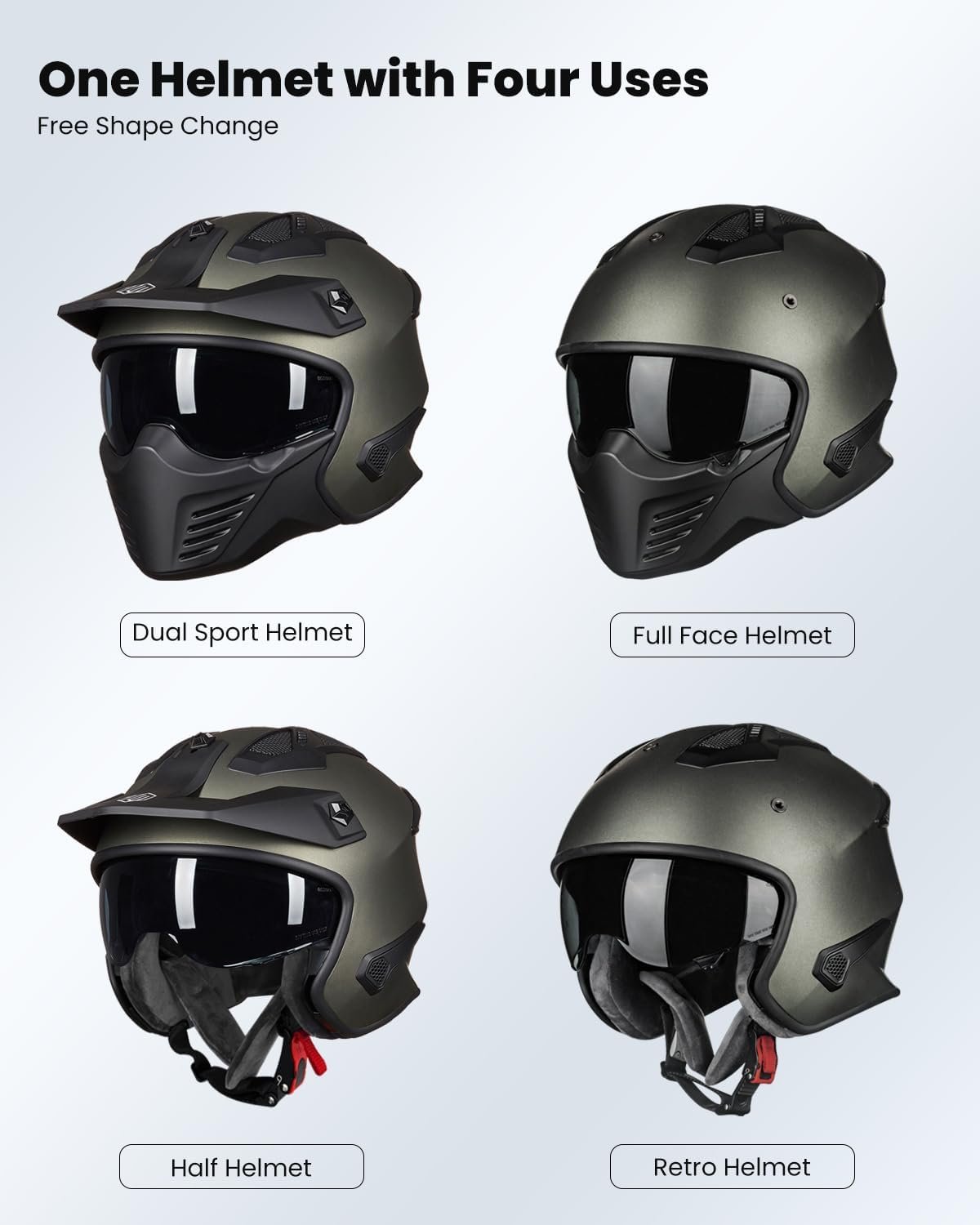 ILM - Casco abierto 3/4 para motocicleta, motocross, ciclomotor, cuatrimoto, vehículo utilitario todoterreno, crucero, scooter, aprobado por el DOT de EE. UU., modelo 726X (negro mate, talla L) - Imagen 18
