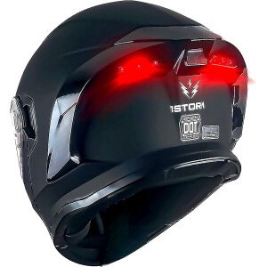 1Storm - Casco modular de motocicleta de cara completa con doble visera, protector solar y luz trasera LED recargable LED-X90, negro mate