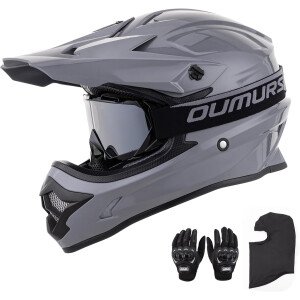 Casco de motocross para adultos con gafas, guantes y máscara ajustable, visera solar, casco para adultos, todoterreno, motocross, descenso, ciclomotor, MX unisex para adultos, gris, XL