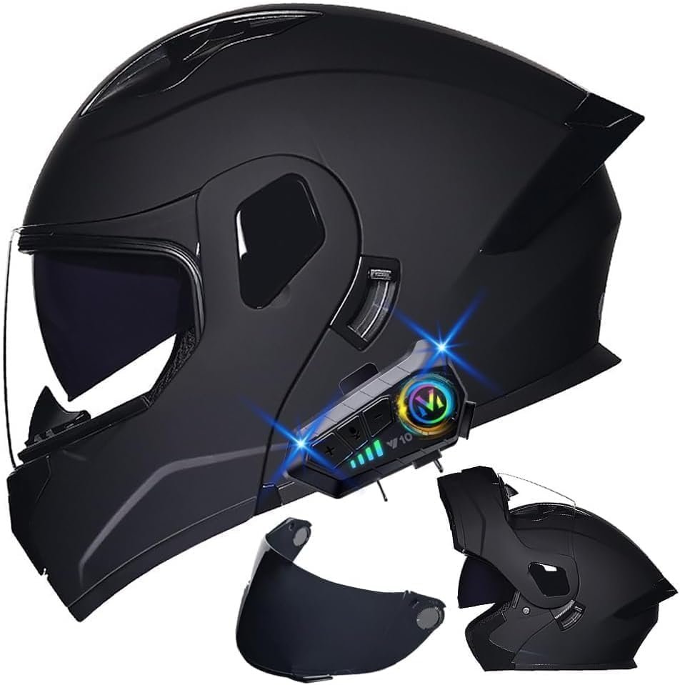 Casco Modular Bluetooth para Motocicleta con Cola DOT/ECE Aprobado Cascos Frontales Abatibles Visores Duales Anti-Empañamiento Casco de Cara Completa con Mp3 Integrado para Adultos Hombres Mujeres