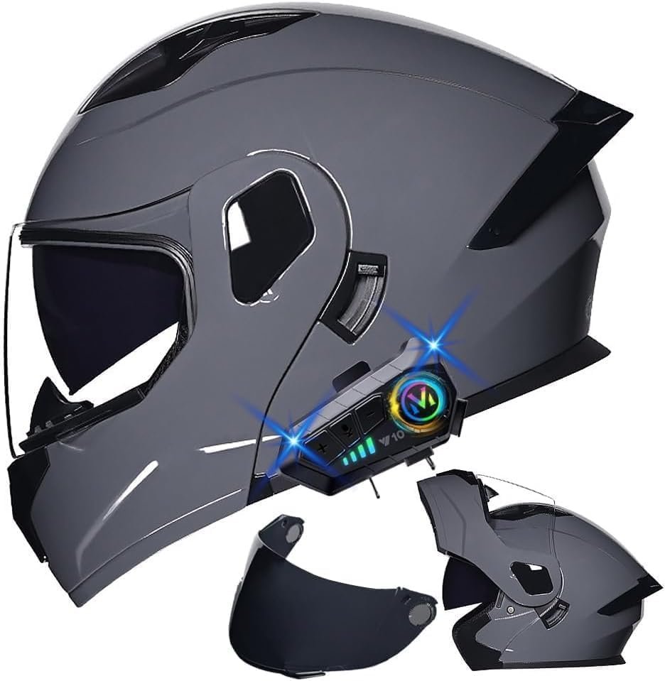 Casco Modular Bluetooth para Motocicleta con Cola DOT/ECE Aprobado Cascos Frontales Abatibles Visores Duales Anti-Empañamiento Casco de Cara Completa con Mp3 Integrado para Adultos Hombres Mujeres - Imagen 3