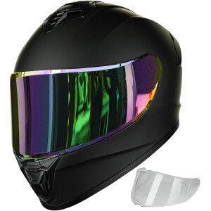 Auboa Cascos de motocicleta para adultos, hombres y mujeres, casco ligero de cara completa para bicicleta de calle, carreras, DOT con visera extra transparente, modelo AU-T801