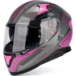 Hax - Casco integral de motocicleta y de moto de calle con doble aleta trasera y clavos de plástico para Pinlock Ready, para adultos, aprobado por el DOT (rosa (Impulse Droid Pink), L)