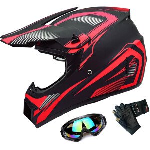 DOT - Cascos ATV MX para adultos, cascos de moto todoterreno de cuatro ruedas, cascos de motocross, cascos de motocicleta y deportes de motor con guantes de gafas