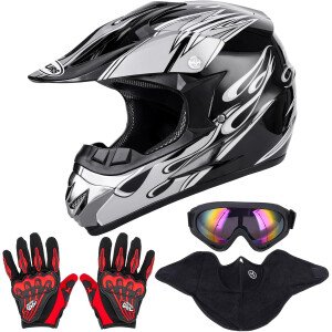 OUMURS Casco de Motocross para Bicicleta de Tierra para Adultos con Gafas, Guantes y Máscara - DOT/FMVSS-218 Casco Todoterreno para Motocicleta y ATV con Visera Solar Ajustable OUMURS Casco de