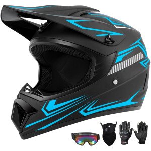 Juego de 4 cascos de motocross para adultos (guantes con gafas) para hombres y mujeres, casco de motocicleta de cara completa para bicicleta de montaña, casco todoterreno aprobado por DOT