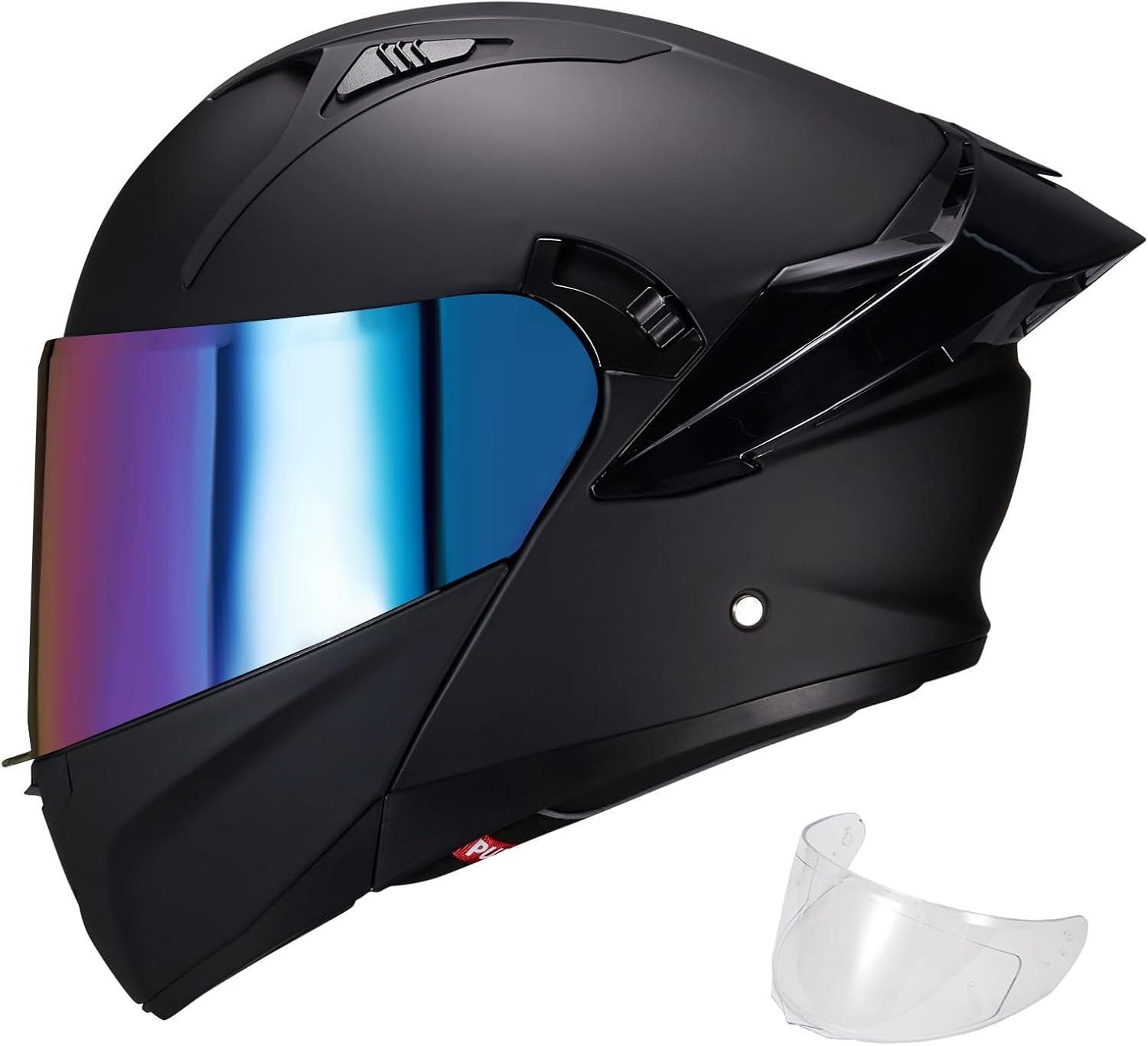 Casco modular de motocicleta de doble visera, abatible, de cara completa, aprobado por el DOT SJ-809 para adultos, hombres y mujeres (blanco brillante, visera arcoíris, L) - Imagen 3