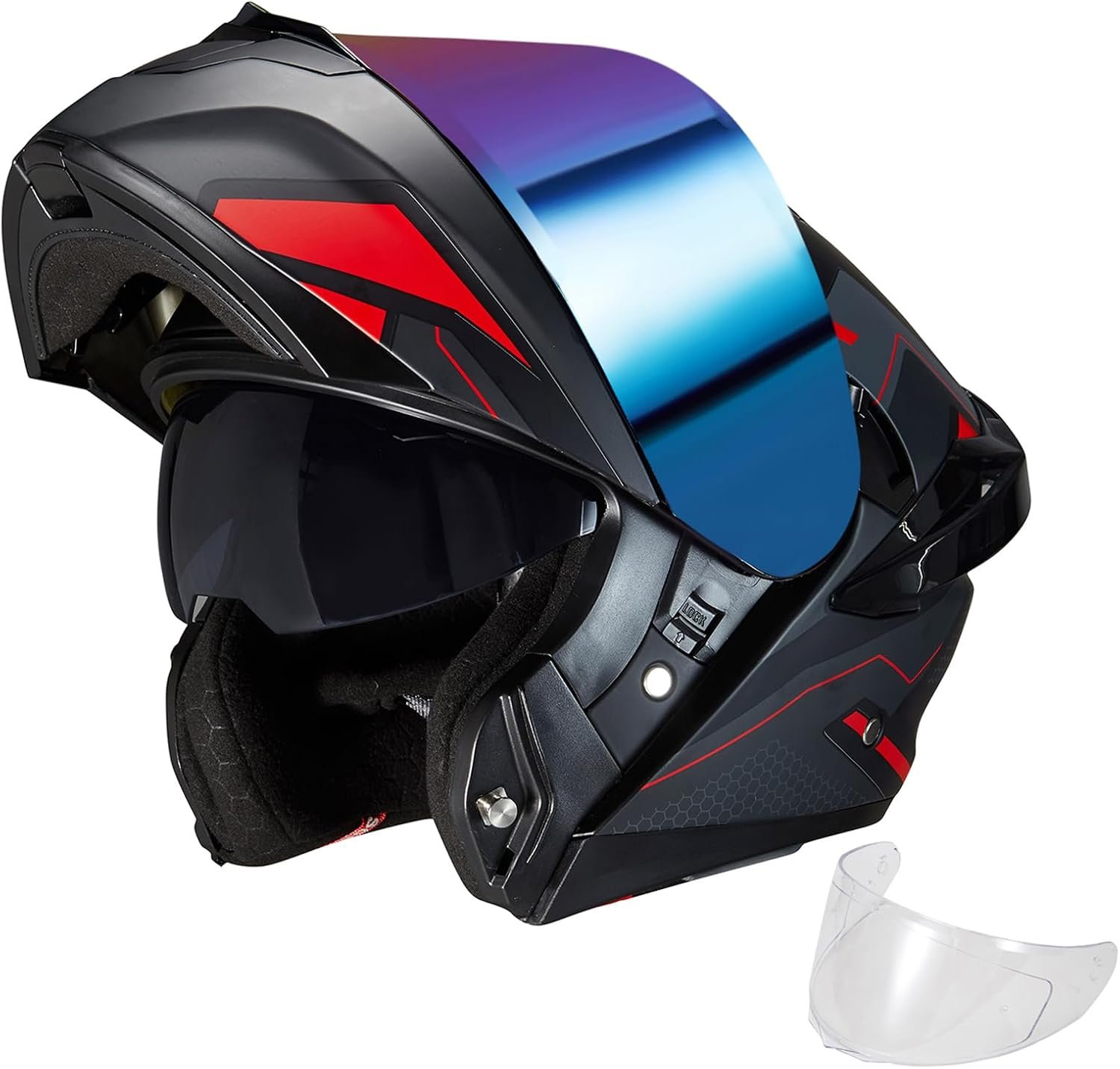 Casco modular de motocicleta de doble visera, abatible, de cara completa, aprobado por el DOT SJ-809 para adultos, hombres y mujeres (blanco brillante, visera arcoíris, L) - Imagen 5