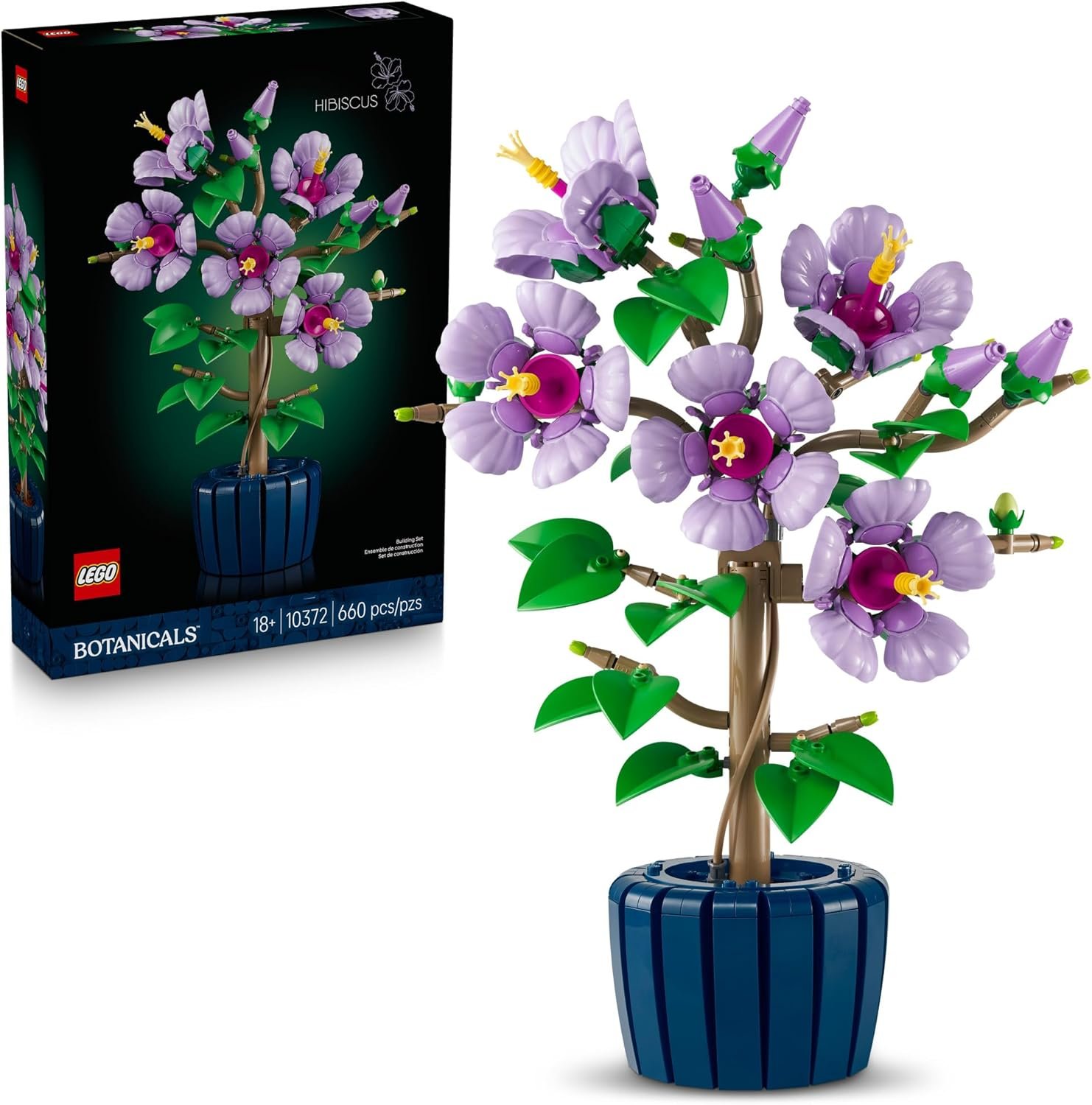 LEGO Botanicals - Juego de construcción de flores de hibisco - Bloques de construcción de plantas y flores artificiales para mujeres y hombres, edades 18+ - Idea de regalo para decoración del hogar y