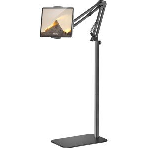 Soporte de piso para tableta, soporte de metal giratorio de 360 grados, soporte para iPad de altura y ángulo ajustables, soporte universal para tableta para iPad/teléfono/Kindle/pestañas/lectores