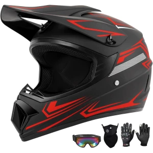 Casco de motocross para niños y jóvenes (gafas, guantes, máscara facial) juego de 4 piezas, aprobado por DOT, cascos de motocicleta de cara completa para niños y niñas, ATV BMX MX bicicleta de montaña